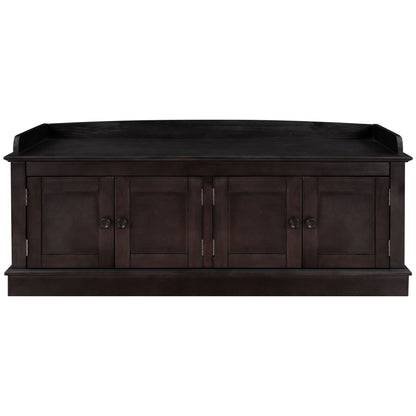 Storage Bench With 4 Doors And Adjustable Shelves, Shoe Bench With Removable Cushion For Living Room, Entryway