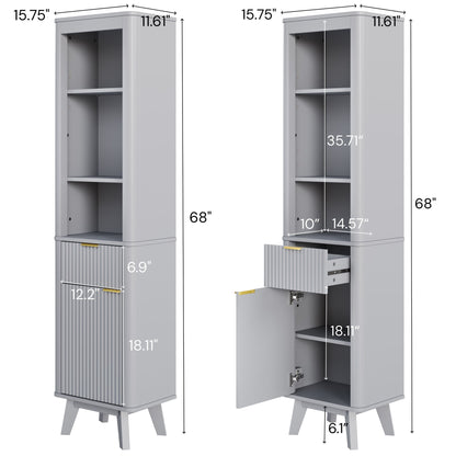 Tall Bathroom Storage Cabinet With Adjustable Shelves And 1 Drawer & Door