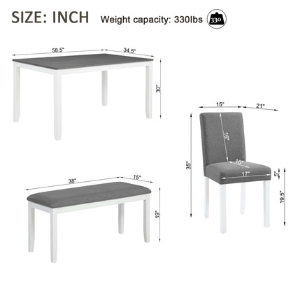 6 Piece Dining Table Set With Bench And Chairs