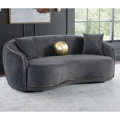 Luxe Upholstered Curved Sofa With Trim And Diamond Quilting - Dark Gray