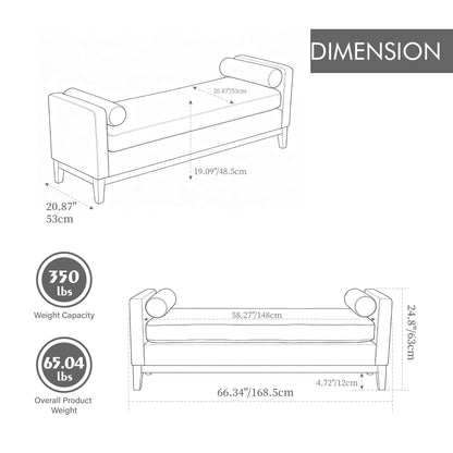 Upholstered End Of Bed Bench With Arms & 2 Bolsters For Bedroom