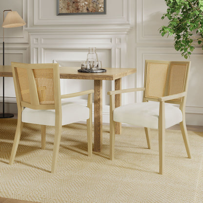 Mid Century Modern Arm Dining Chairs With Rattan Backrest