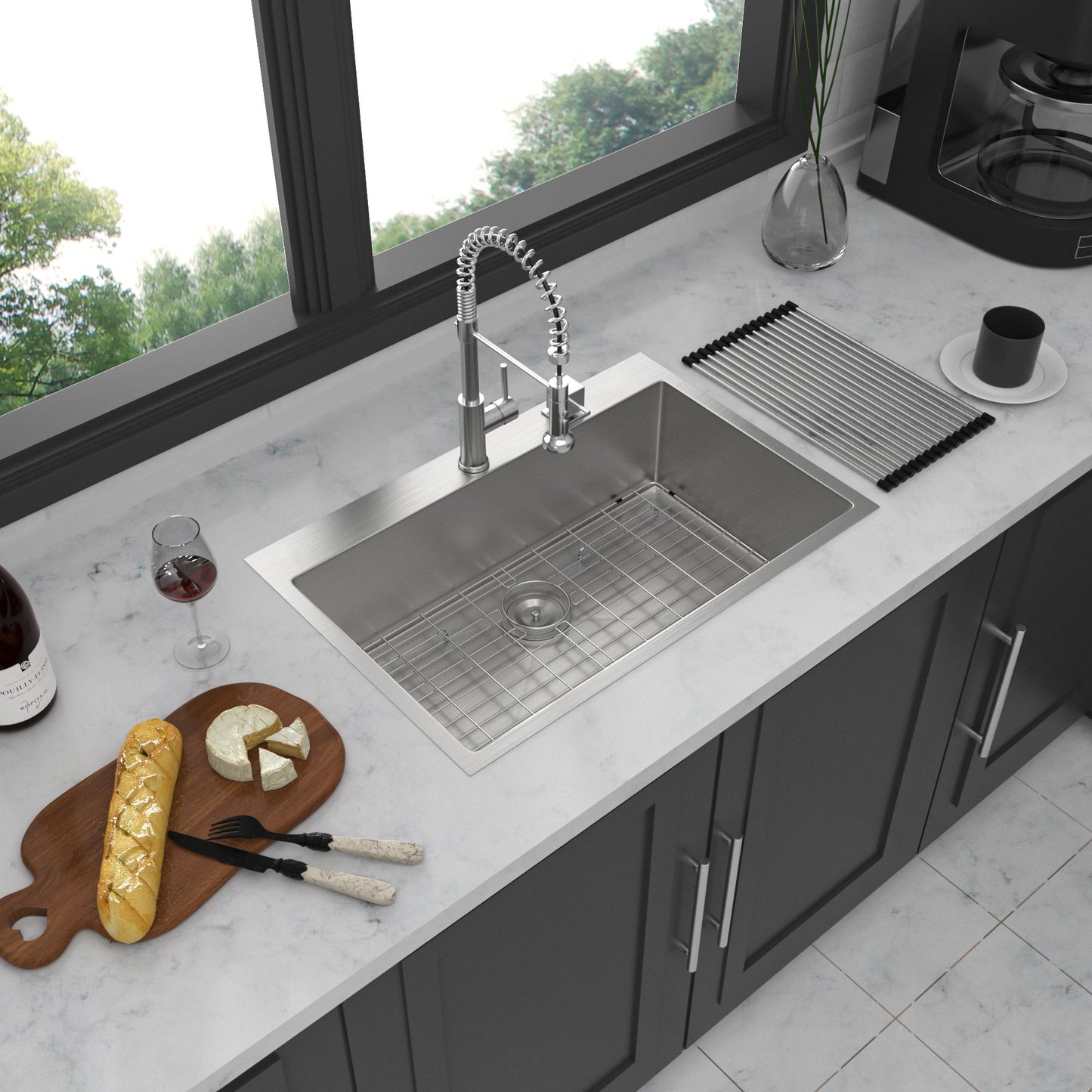 Drop In Kitchen Sink, 16 Gauge Stainless Steel, Single Bowl, Topmount Basin