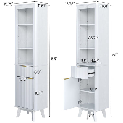 Tall Bathroom Storage Cabinet With Adjustable Shelves And 1 Drawer & Door