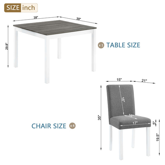 5 Piece Dining Table Set With 4 Chairs For Kitchen - Gray / White