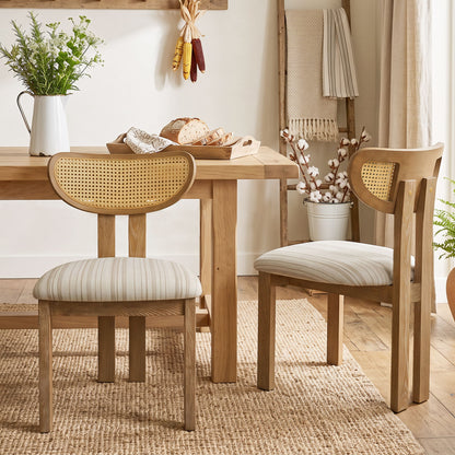 Striped Upholstered Rattan Back Dining Chairs (Set of 2)