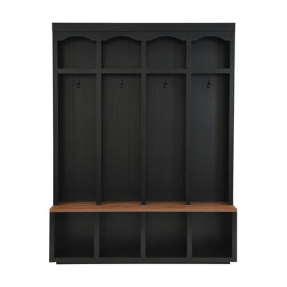 Entryway Hall Tree With Bench, 4 Hooks & Open Storage Space