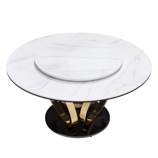Round Dining Table With 360° Smooth Lazy Susan For Dining Room - Gold / Black / White