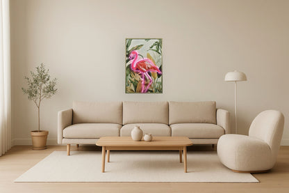 Electric Flamingo Oasis - 33" x 48" Framed Wall Art - Pink