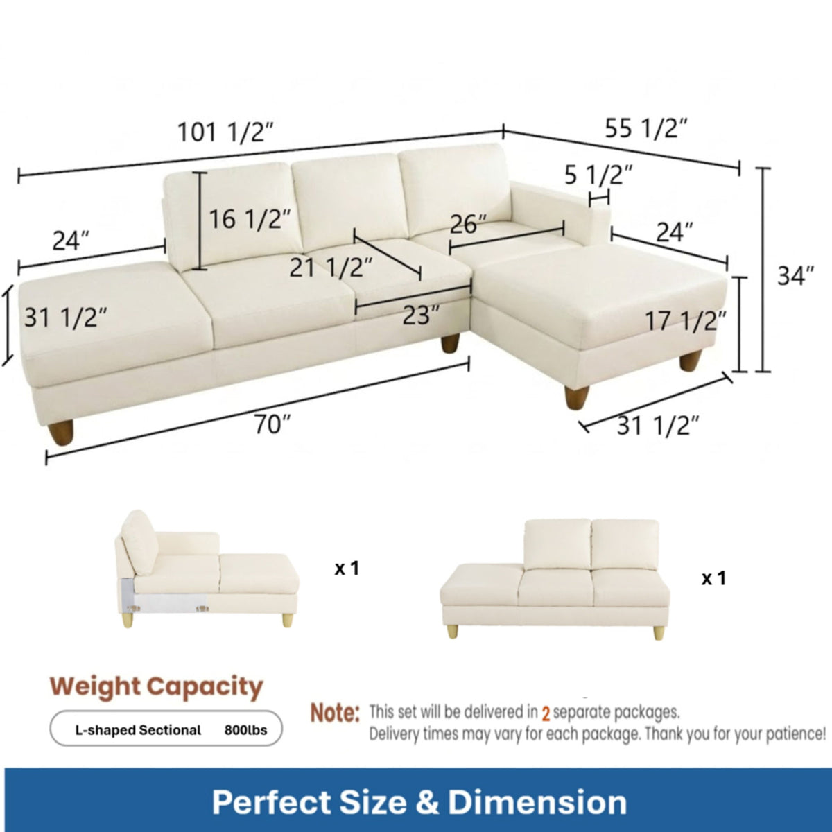 L - Shaped Sectional Sofa With Chaise & Ottoman