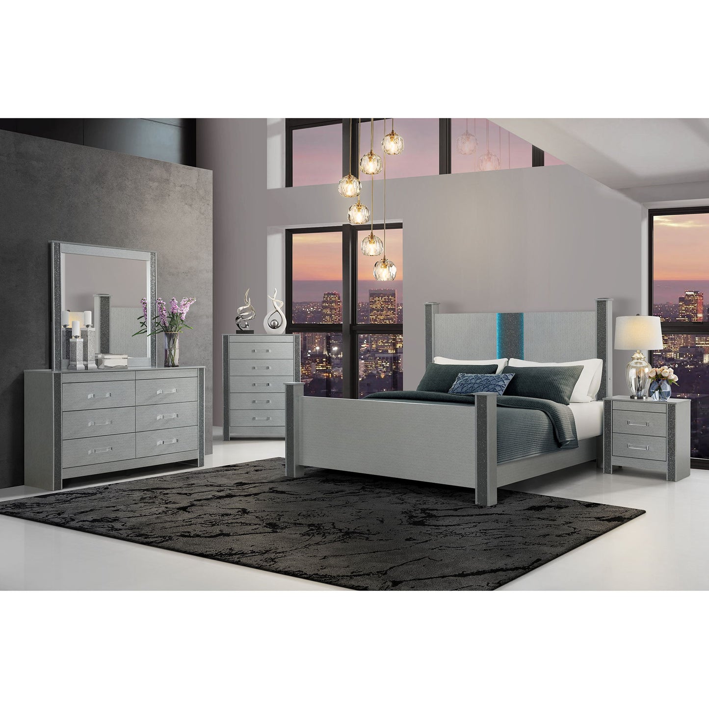 Lorenzo - Large Scale Mirror With Sleek Frame And Glittered Detailing - Silver