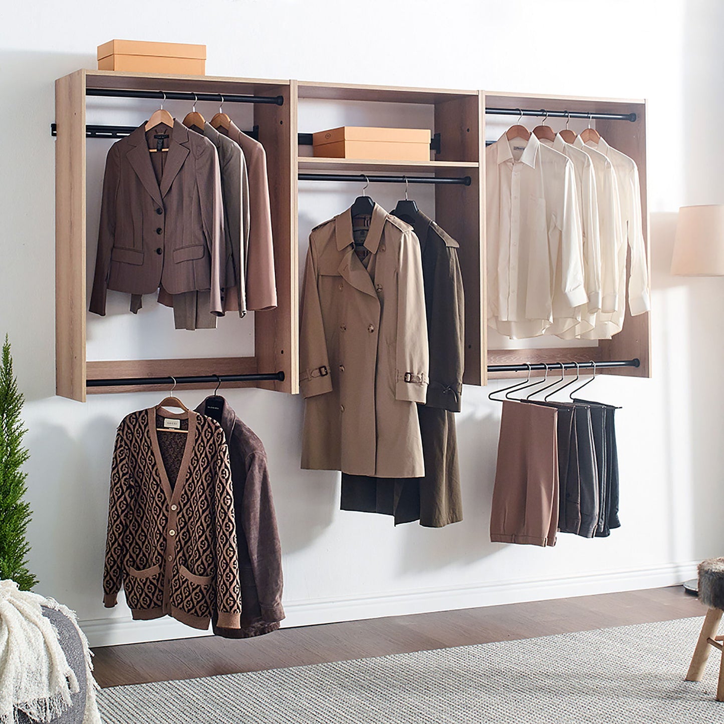 Devi - Wall Mounted Wood Closet System & Modular Design