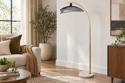 Gilded Canopy - 63 X 26 - Metal Floor Lamp - Painted Gold, White Marble
