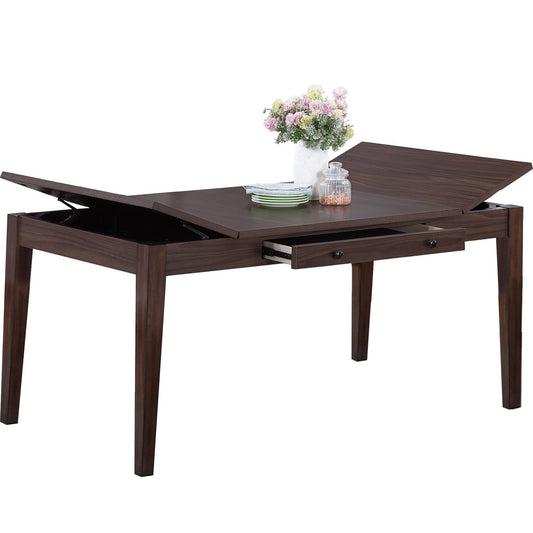 Dining Table With Built In Lift Top Storage And Drawer, Rectangular Furniture - Walnut