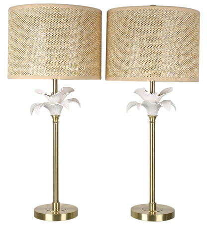 Lily Reverie - 32 X 14 - Metal Table Lamp (Set of 2) - Textured White Ceramic, Soft Gold