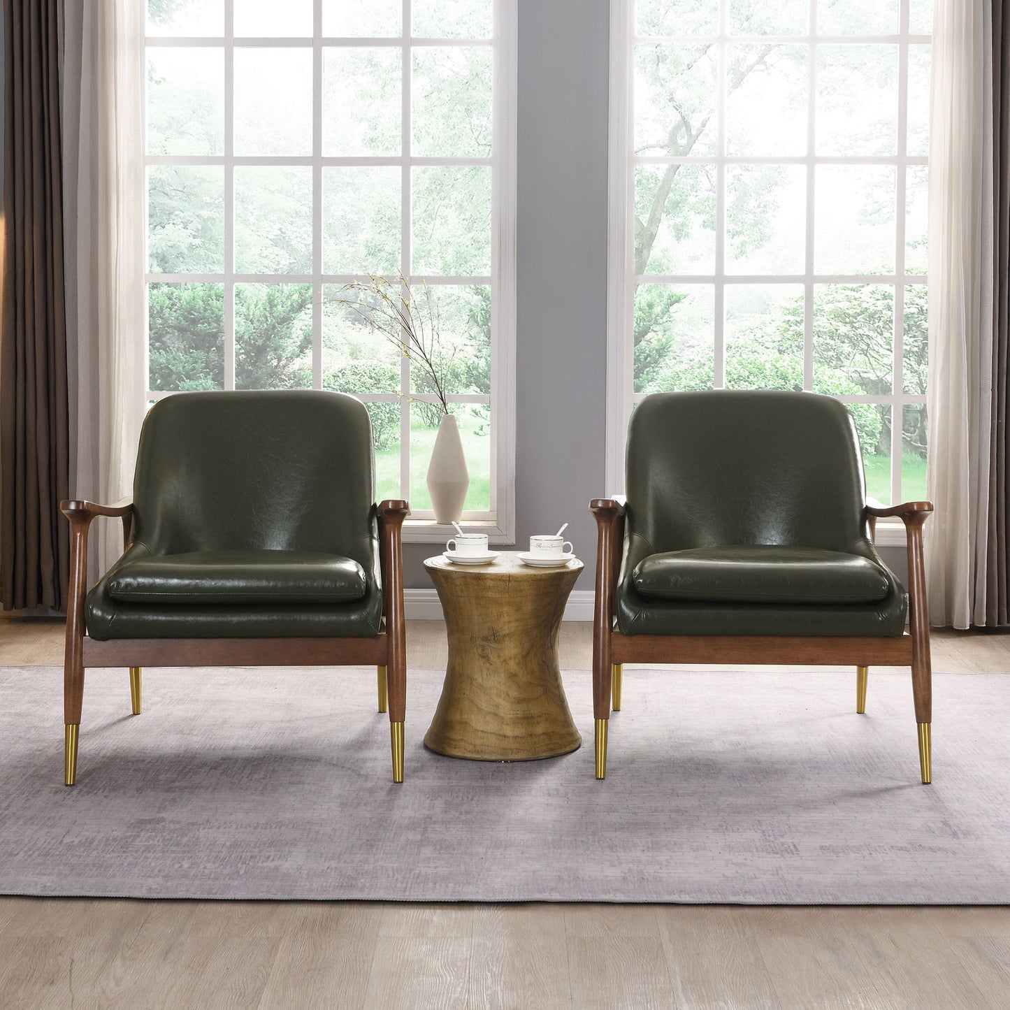 Mid - Century Accent Chair With Cushioned Seat, Brass Tipped Legs