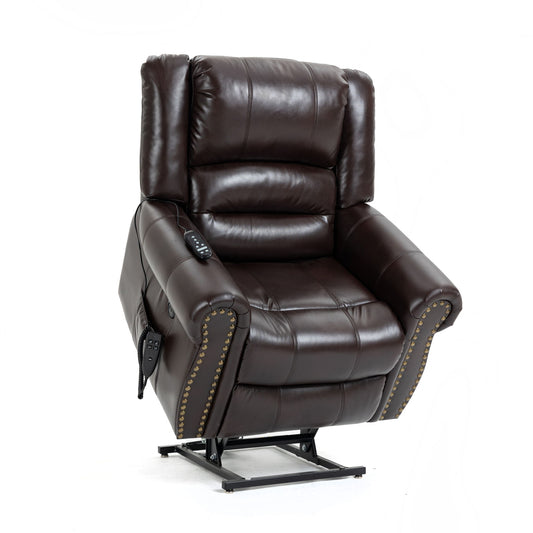 Power Lift Recliner Chair Heat Massage Dual Motor Infinite Position With USB Ports - Antique Brown