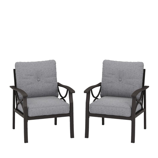 All Weather Armchairs With Cushions, Sculptural Design (Set of 2) - Gray / Khaki