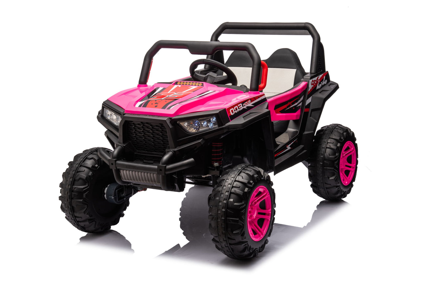 12V7A*1 30W*4 Four-Wheel Drive Seat One Button Start, Forward And Backward, High And Low Speed, Music, Front Light, Power Display, Two Doors Can Open, 2.4G R / C, Seat Belt Four Wheel Absorber