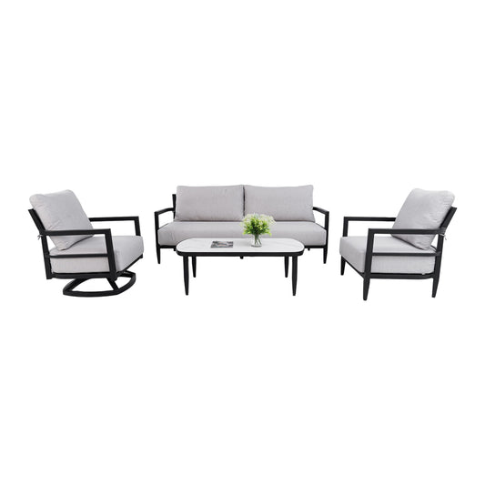 Outdoor Conversation Set With Chairs, Bench Sofa, Tables, Sunbrella Cushions