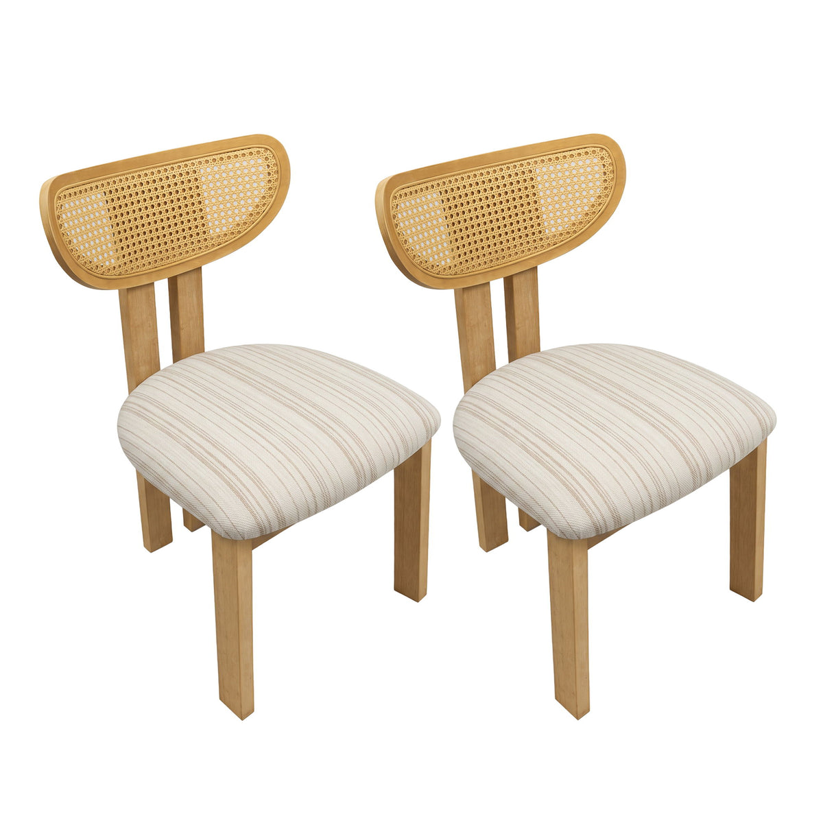 Striped Upholstered Rattan Back Dining Chairs (Set of 2)