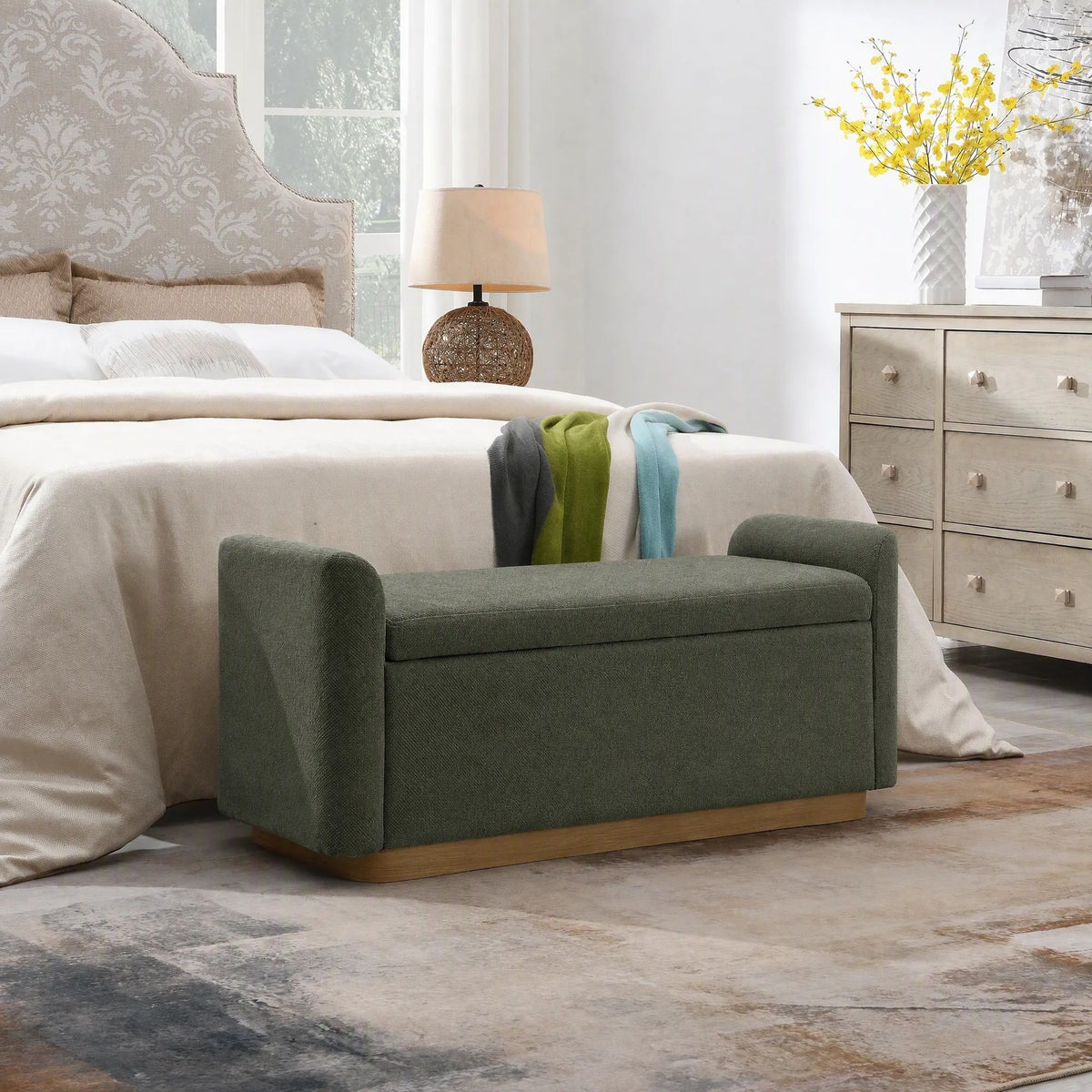 Upholstered Storage Bench With Safety Hinge