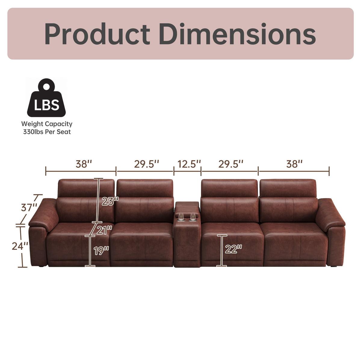 Modular Sofa With Recliners And Cup Holders Sectional Set