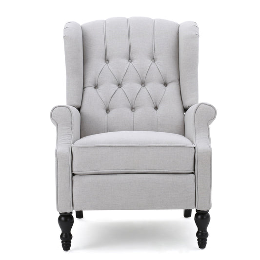 Tufted Arm Chair Recliner With Wingback Style, Pushback Mechanism - Light Gray