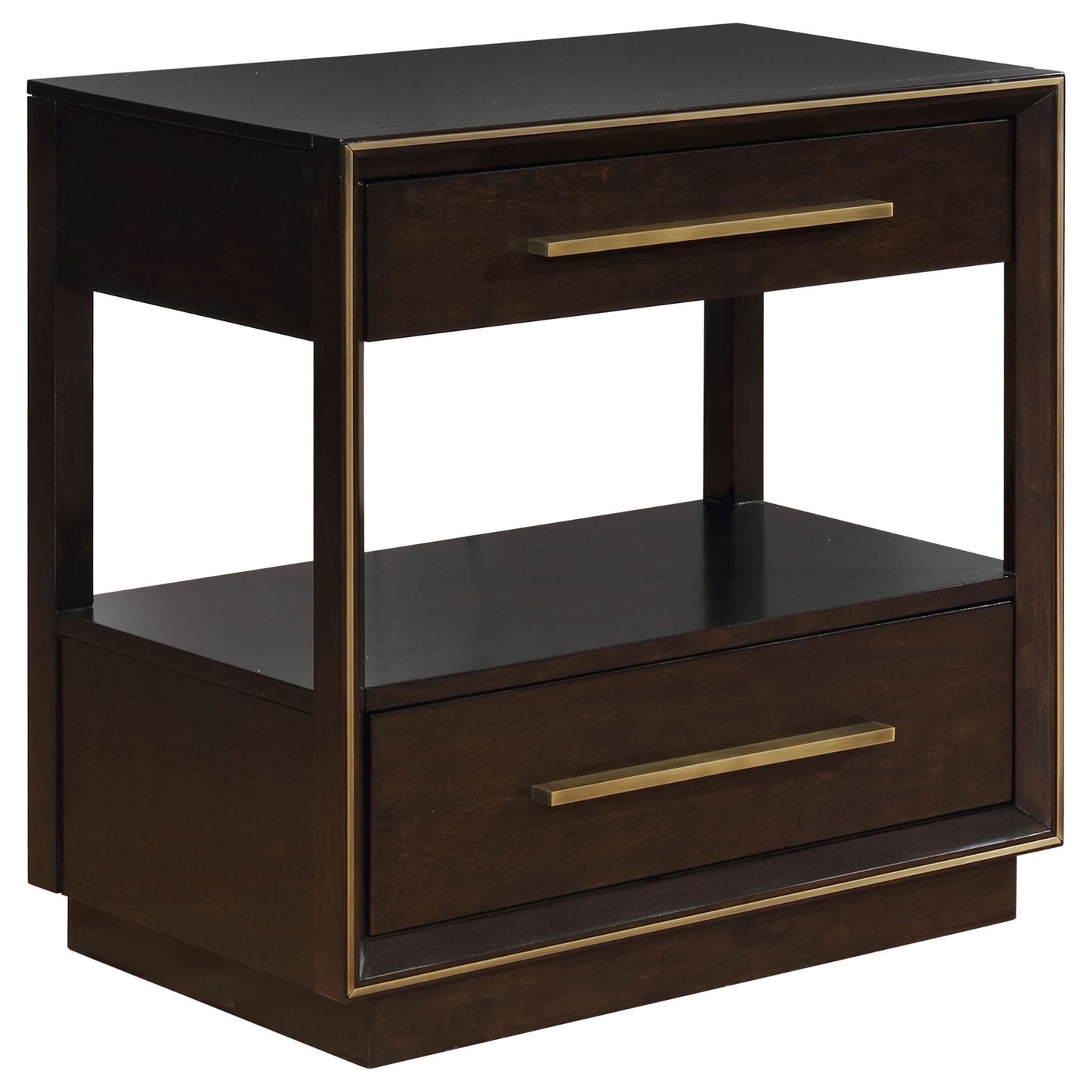2 Drawer Nightstand With Trim And USB Charging - Brown