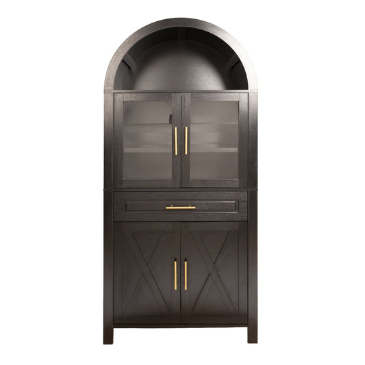 Arched Kitchen Pantry Cabinet With Adjustable Shelves & Barn Door Design