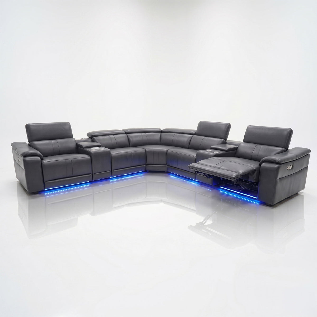 L - Shaped Recliner Sectional Sofa With Bluetooth Speakers, Wireless Charging, LED Lights
