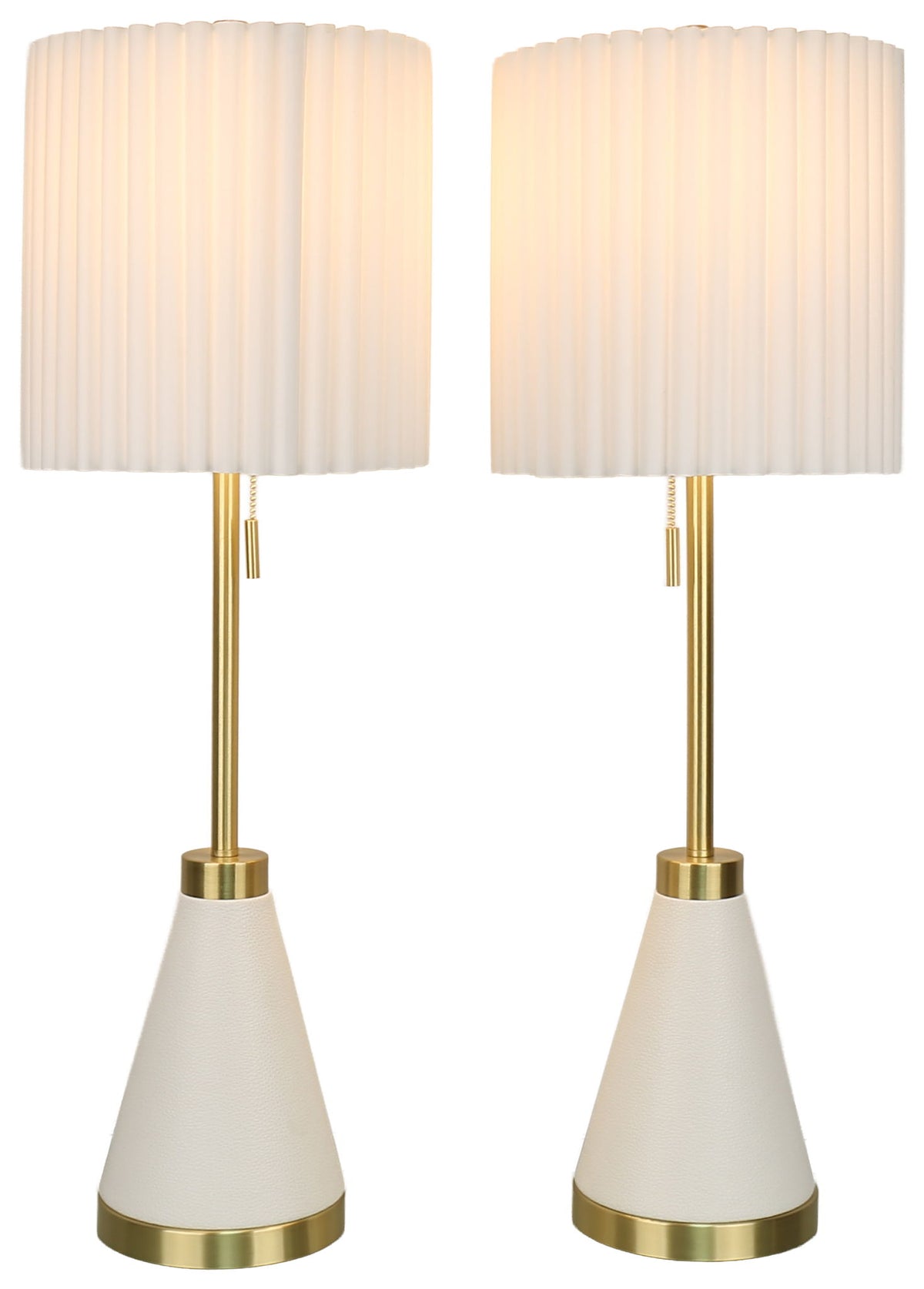 Gilded Cadence - 32 X 11 - Metal Buffet Lamp (Set of 2) - Textured White Pu Leather, Soft Gold