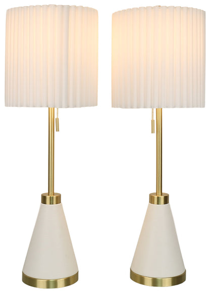 Gilded Cadence - 32 X 11 - Metal Buffet Lamp (Set of 2) - Textured White Pu Leather, Soft Gold