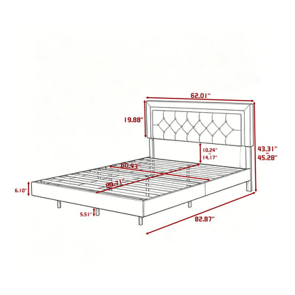 Platform Bed Frame With Adjustable Upholstered Headboard, RGB LED Lights, No Box Spring Needed