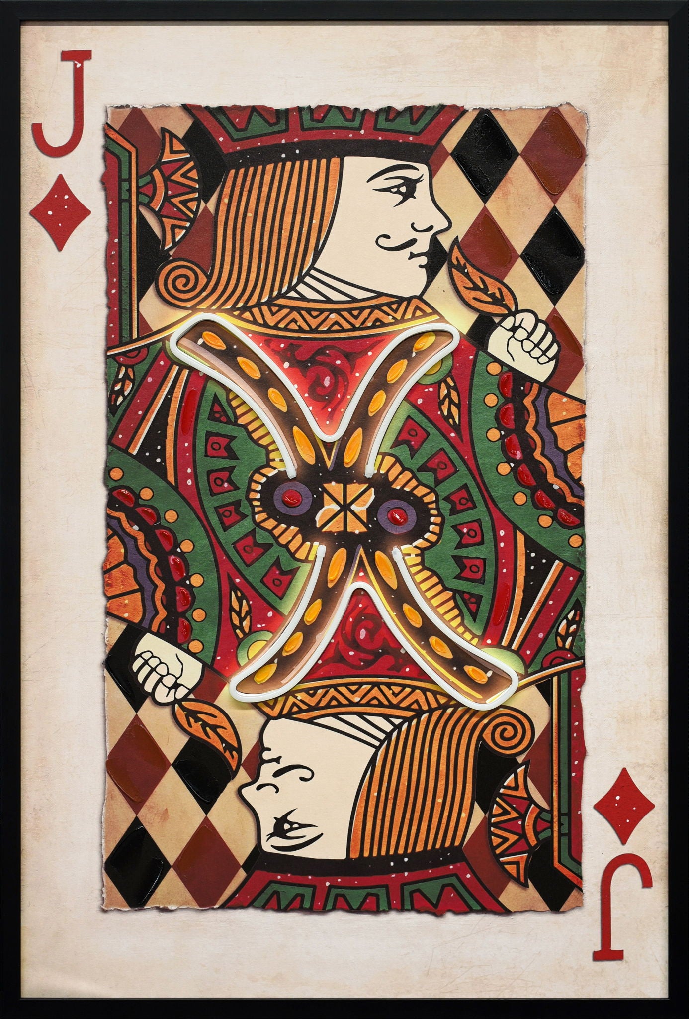 Royal Card III Hand-Embellished LED Canvas In Frame - Black / Red