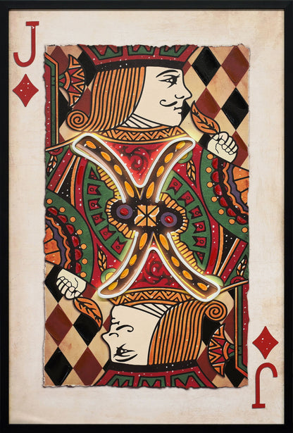 Royal Card III Hand-Embellished LED Canvas In Frame - Black / Red
