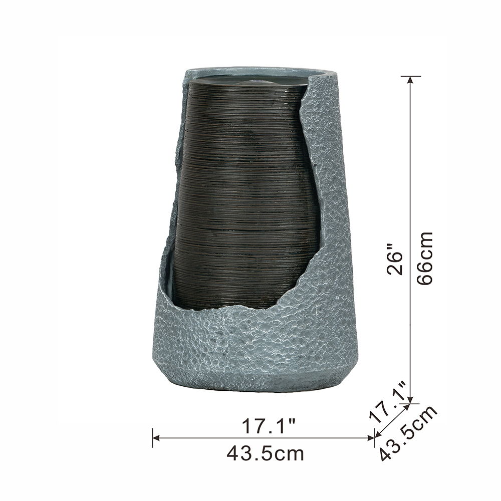 Indoor Outdoor Water Fountain, Unique Broken Urn Fountain Chic Dynamic Modern Design With Light For Garden
