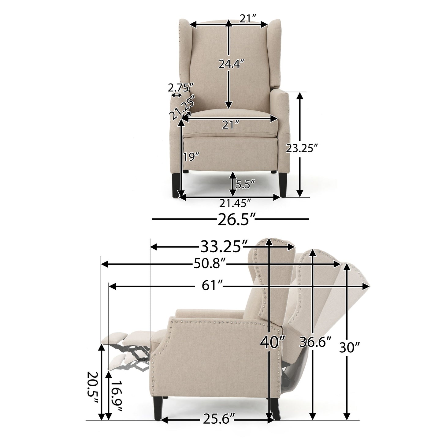Westeros Wing Back Fabric Upholstered Recliner