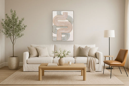 Blush Maze Layers - 28" x 40" Framed Wall Art - Beige