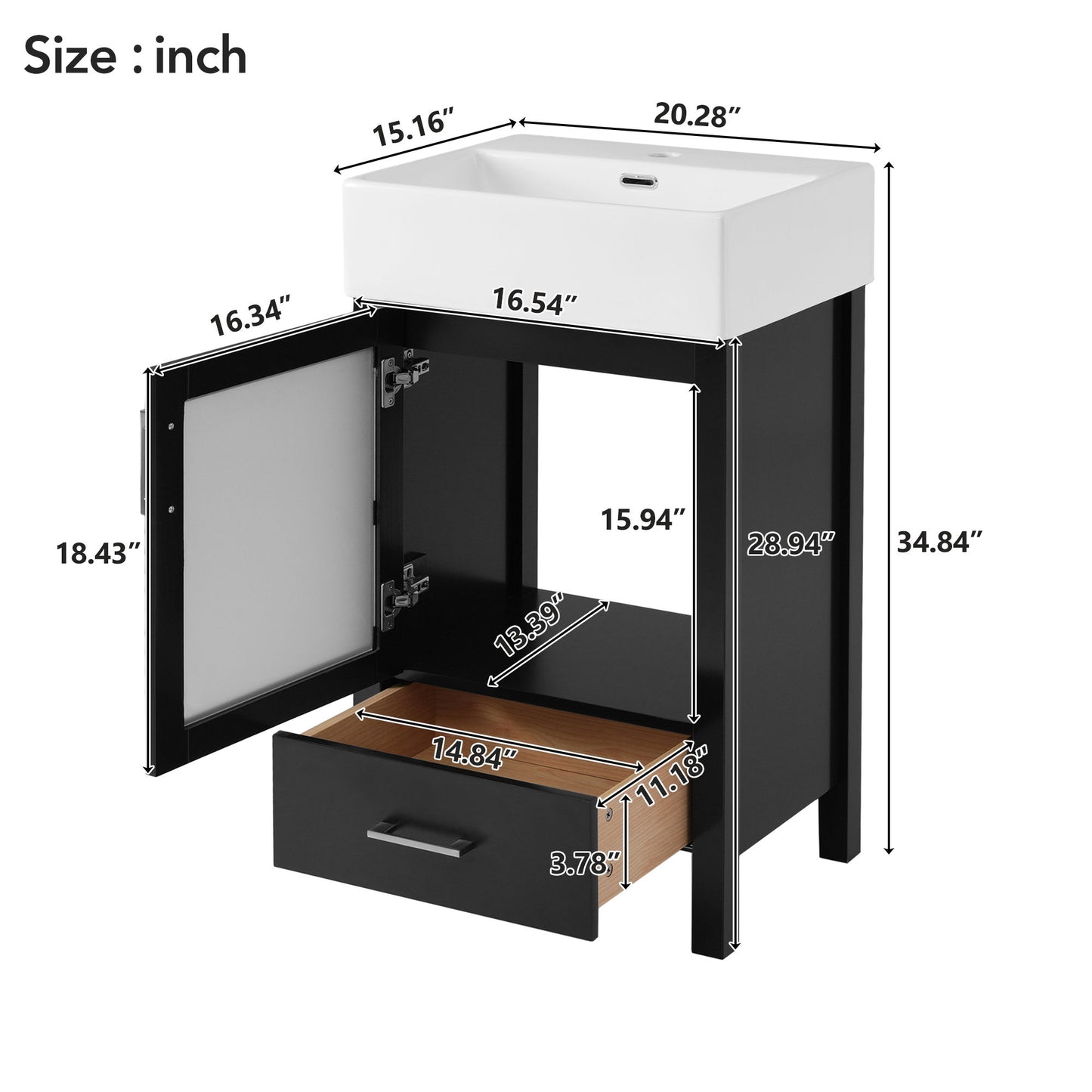 Bathroom Vanity With Ceramic Sink And Ample Storage, Ideal For Small Bathrooms