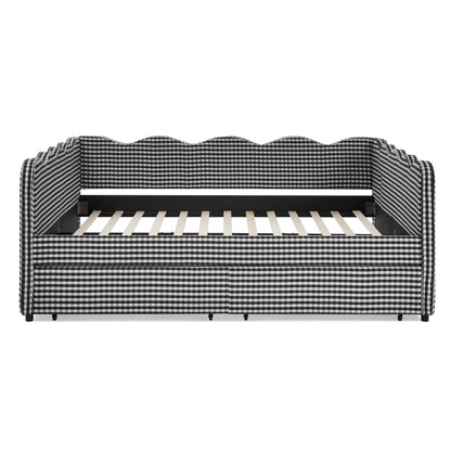 Gingham Daybed With USB Charging Port, Wave-Shaped Design