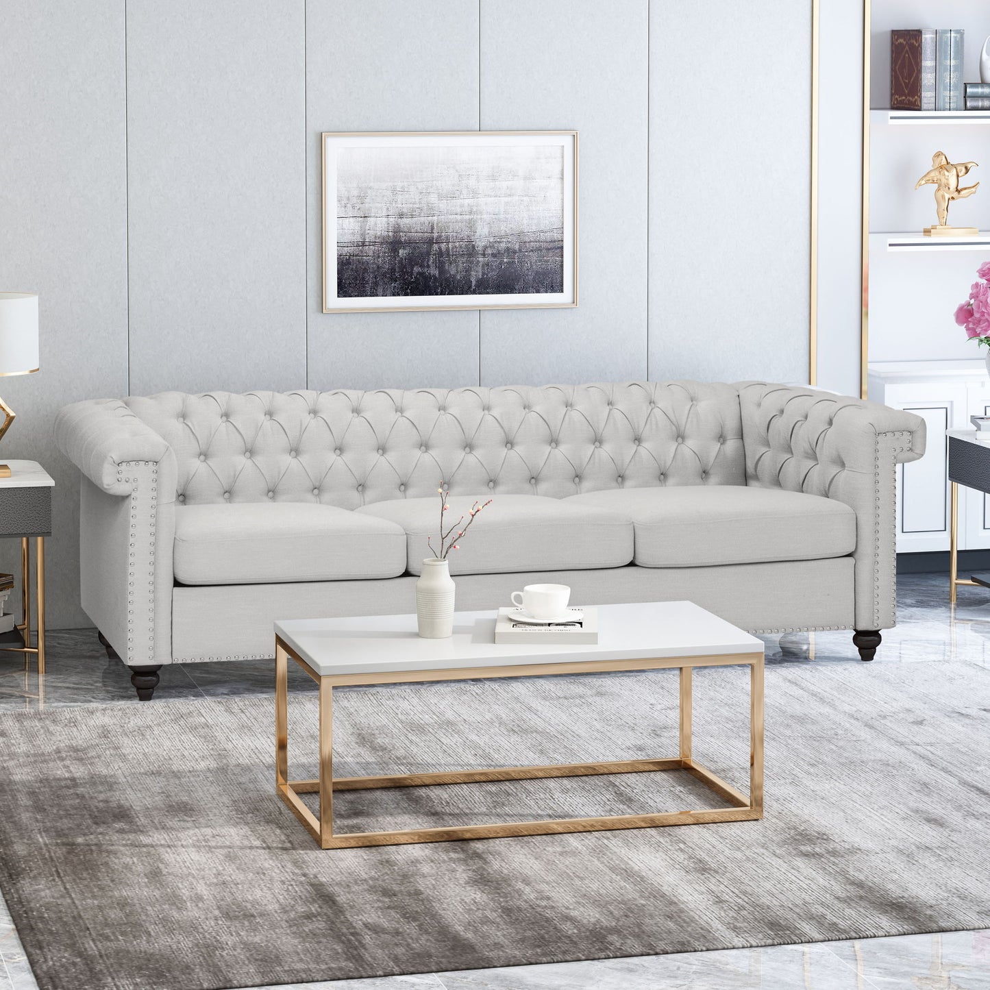 Chesterfield Style 3 Seater Sofa With Deep Button Tufting