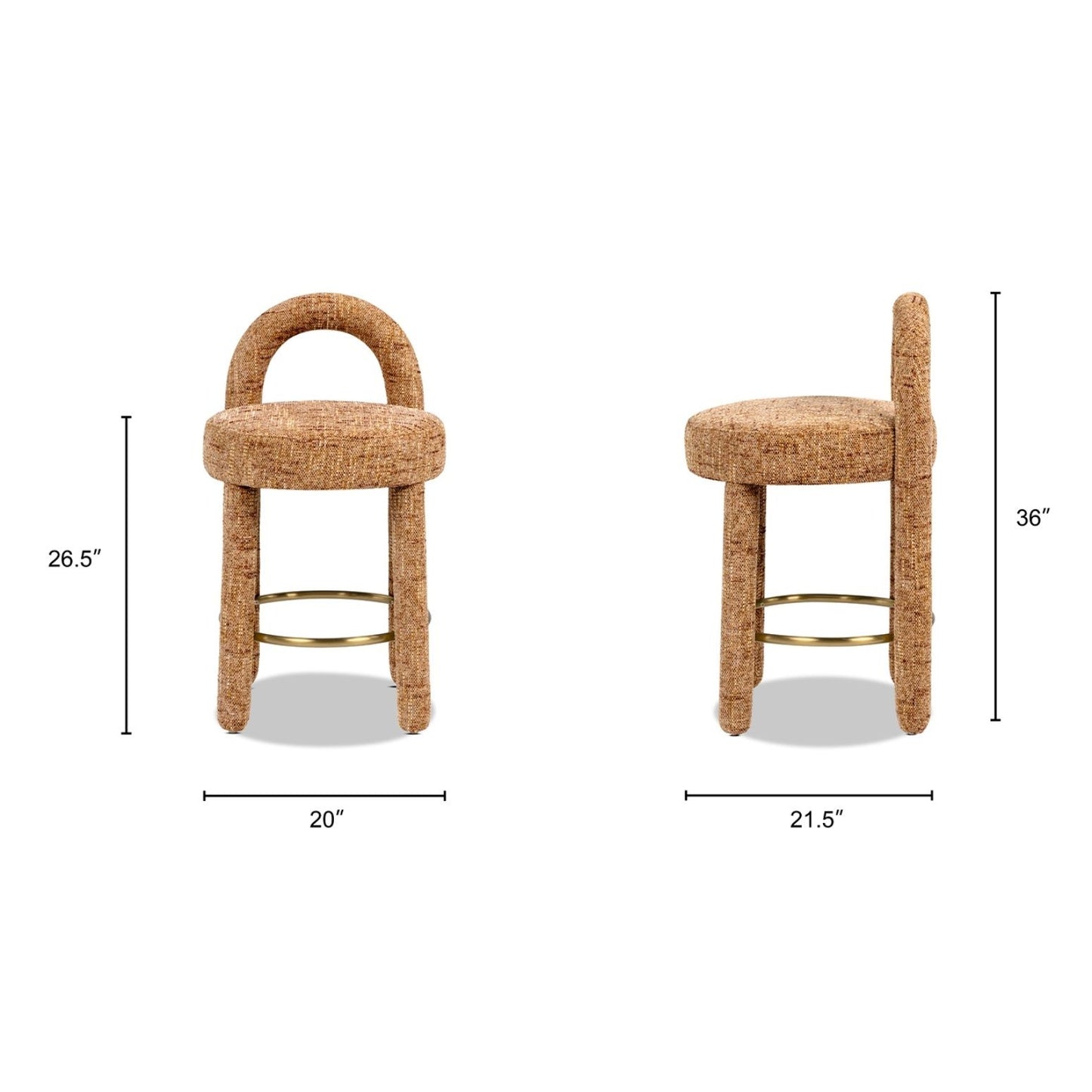 Penny - Round Arched Fully Upholstered Counter Stool (Set of 2) - Orange