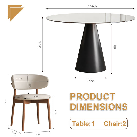 Round Dining Table & Glass Top - Black / Brown