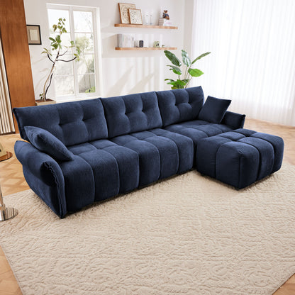 Sofa Set With Ottoman And Pillows, Textured, High Resilience Cushions