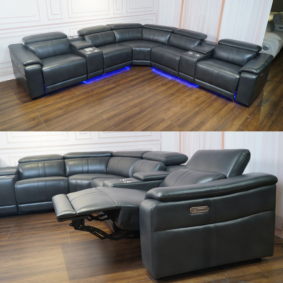 L - Shaped Recliner Sectional Sofa With Bluetooth Speakers, Wireless Charging, LED Lights