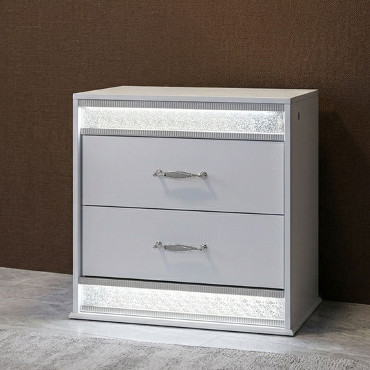 Glam - 2 Drawer Nightstand With LED Lighting - White
