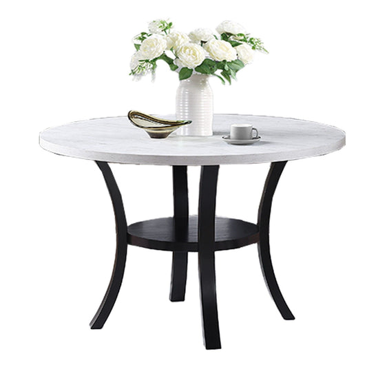 Round Dining Table With Open Bottom Shelf - Black / White