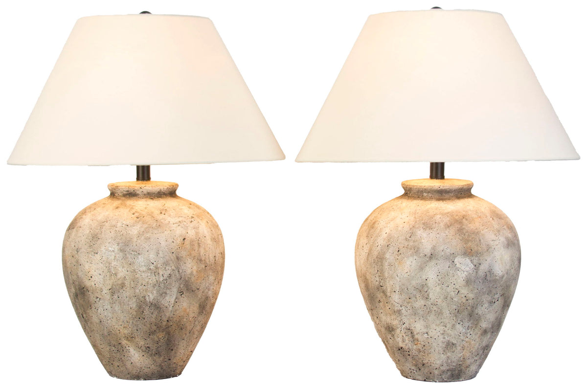 Earthen Stillness - 26 X 19 - Ceramic Table Lamp (Set of 2) - Weathered Stone
