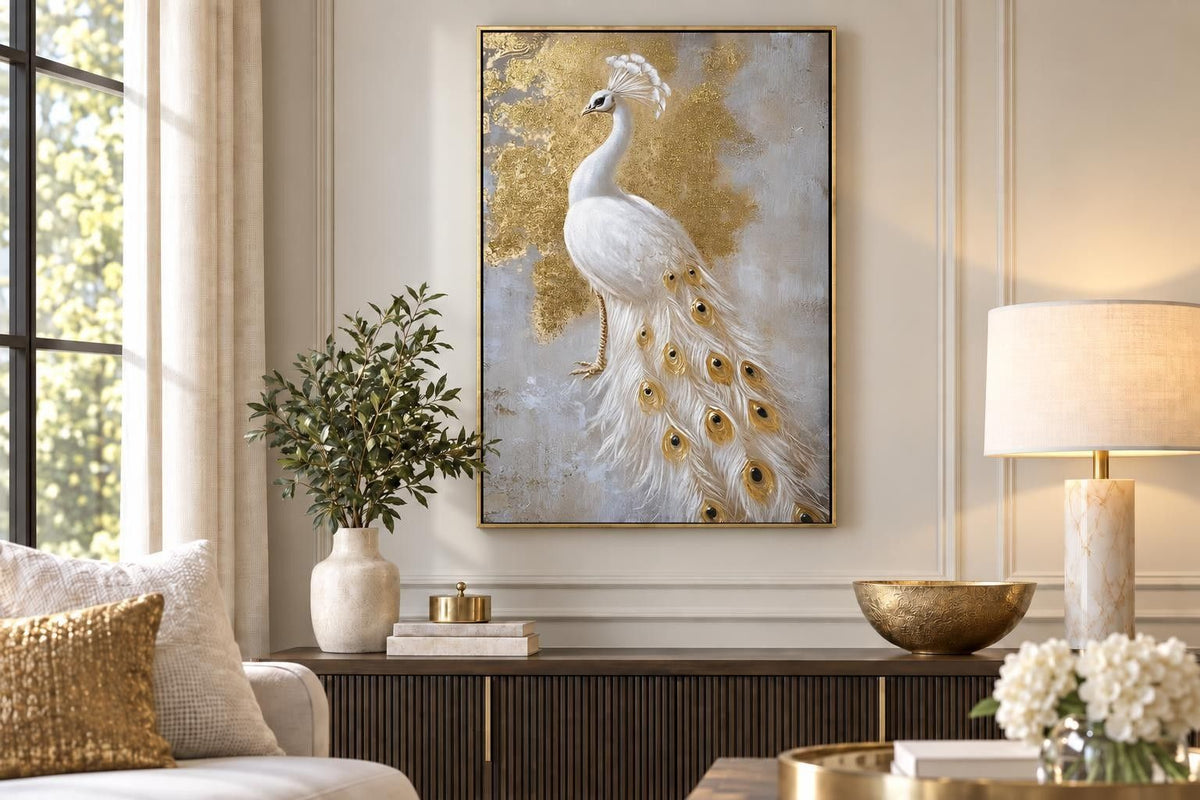 Pearl Plume - 28 X 40 - Hand-Embellished Canvas With Foil In Frame - Gold
